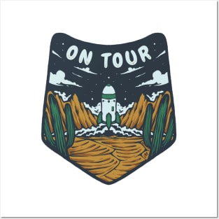 Spaceship Desert Badge Illustration Posters and Art